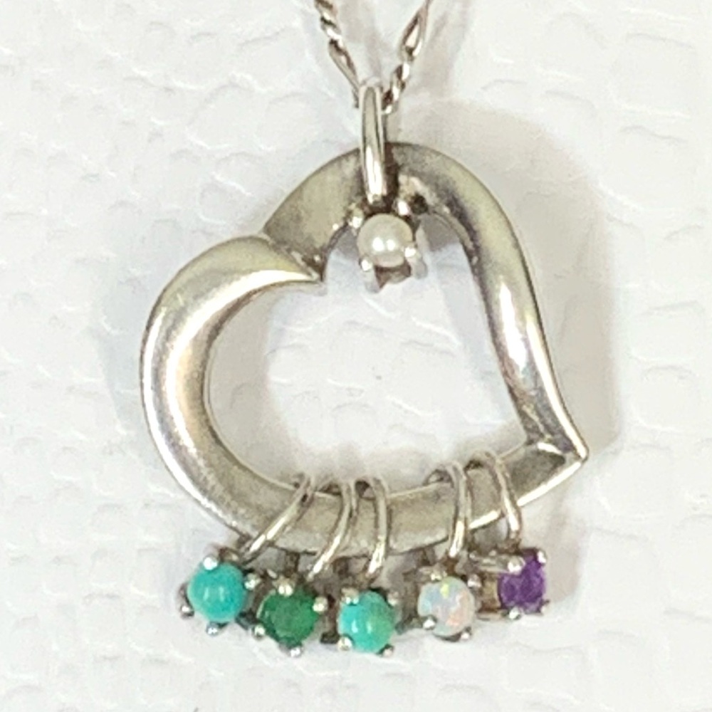SIGNED LENOX MULTIGEMSTONE HEART NECKLACE STERLING SILVER 18”
